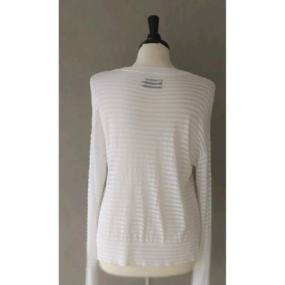 RtA Gilda Sweater Semi-Sheer Striped Print Long Sleeves in White Cloud Size M - Picture 4 of 7